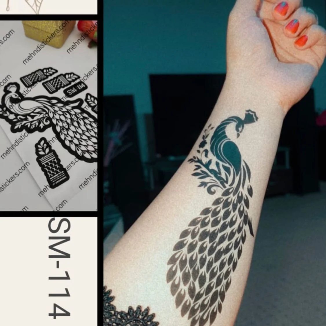 Henna Tatoo Stencils SM114 Peacock | Mehndi Stickers | kulsoomshenna